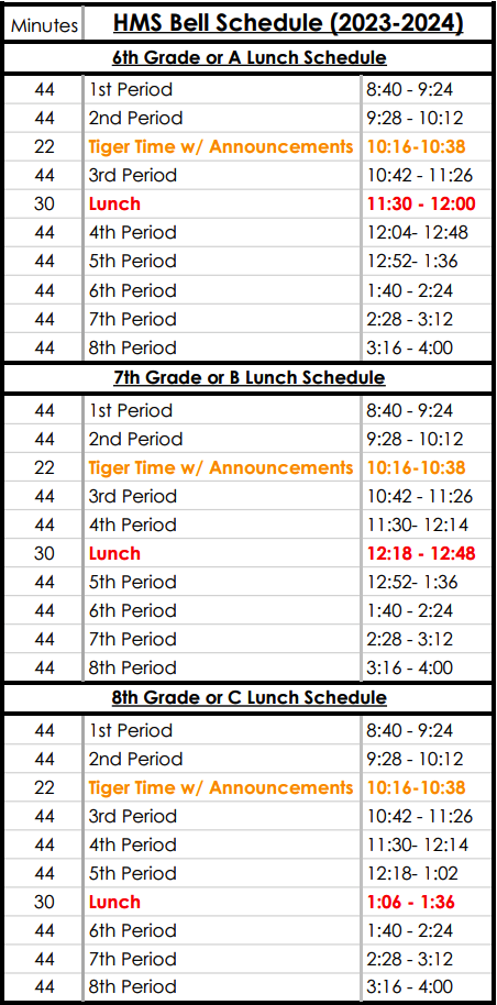 HMS Bell Schedule Image